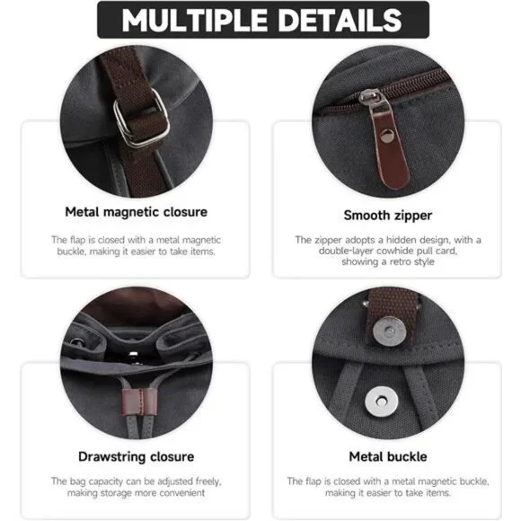 Canvas Backpack, Travel Backpacks Grey - Picture 5 of 7